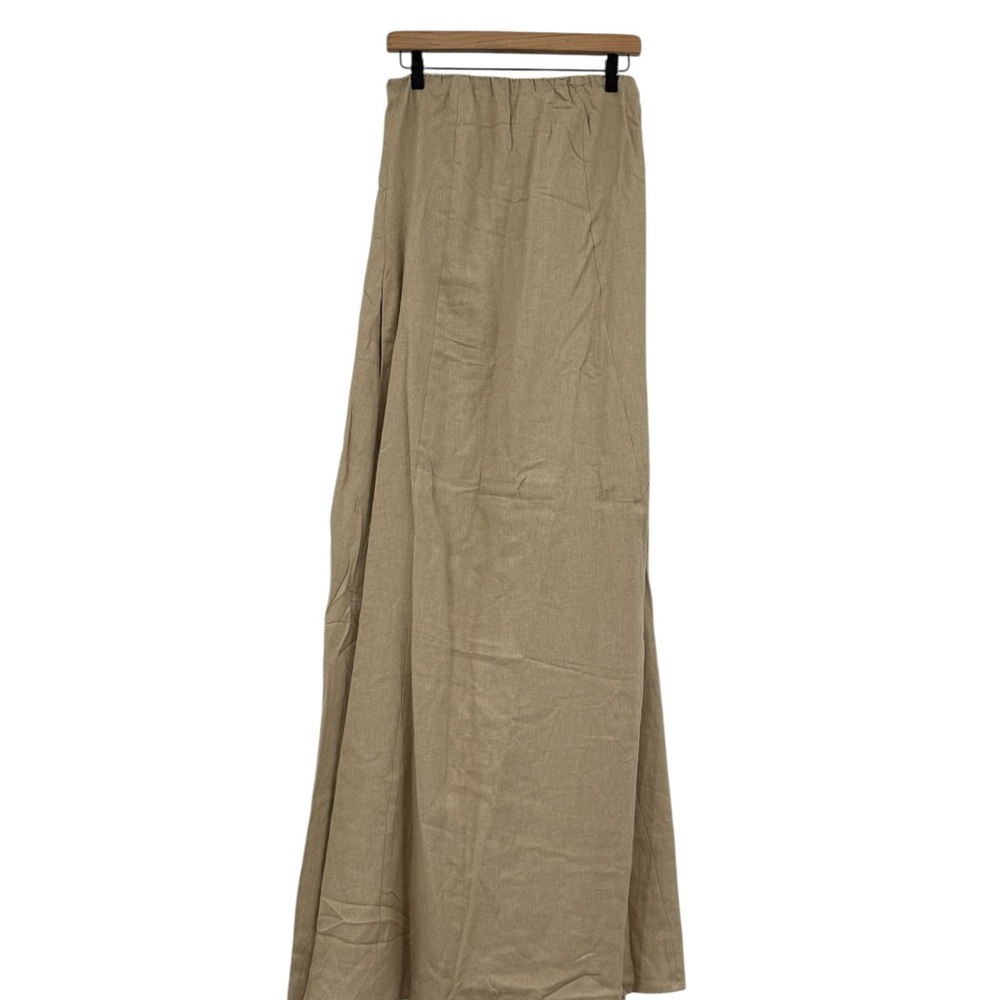 WeWoreWhat Revolve Tan Linen Blend A-Line Midi Strapless in SAFARI Pockets! Med - Picture 6 of 16